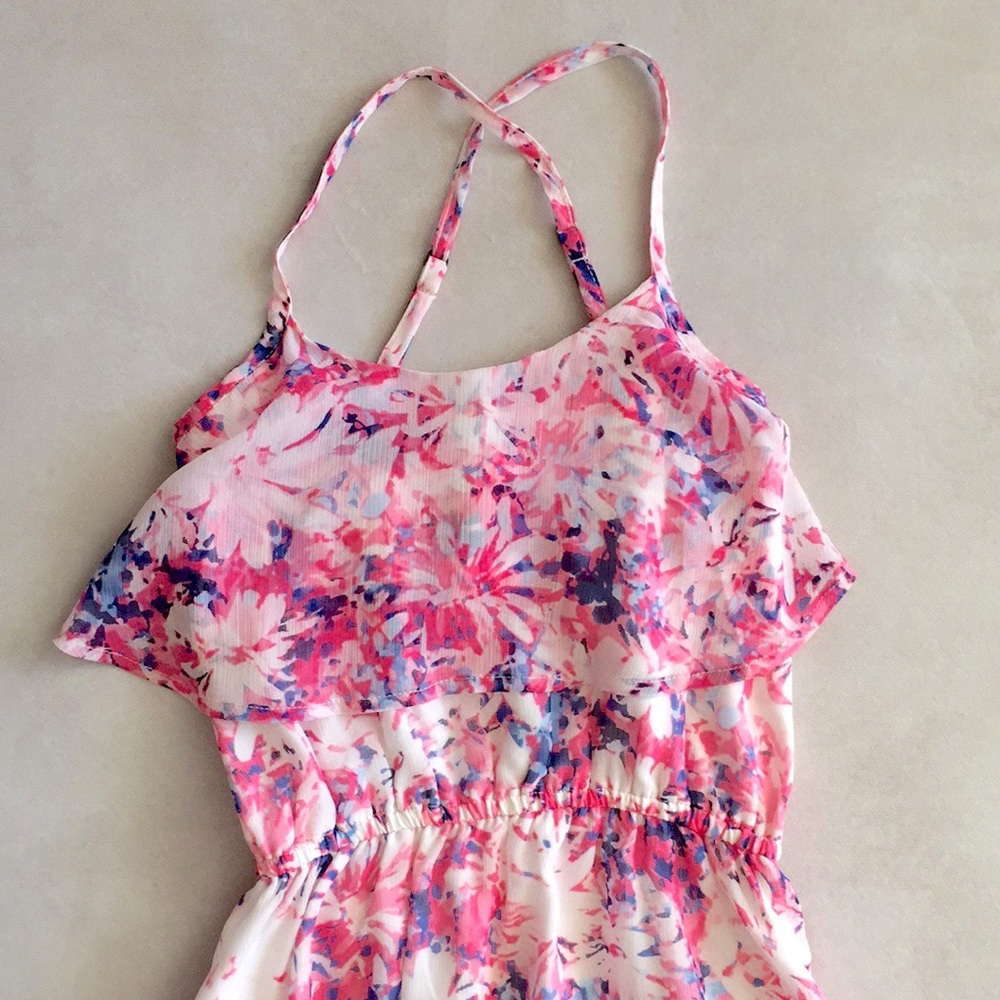 Pink Floral High Low Girls Dress